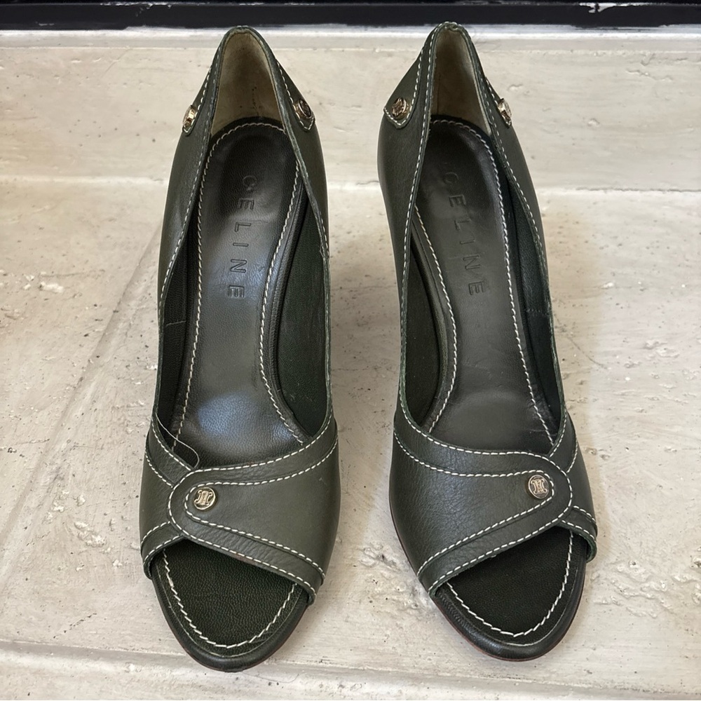 Celine Women's‎ Green Leather Peep-Toe Heels